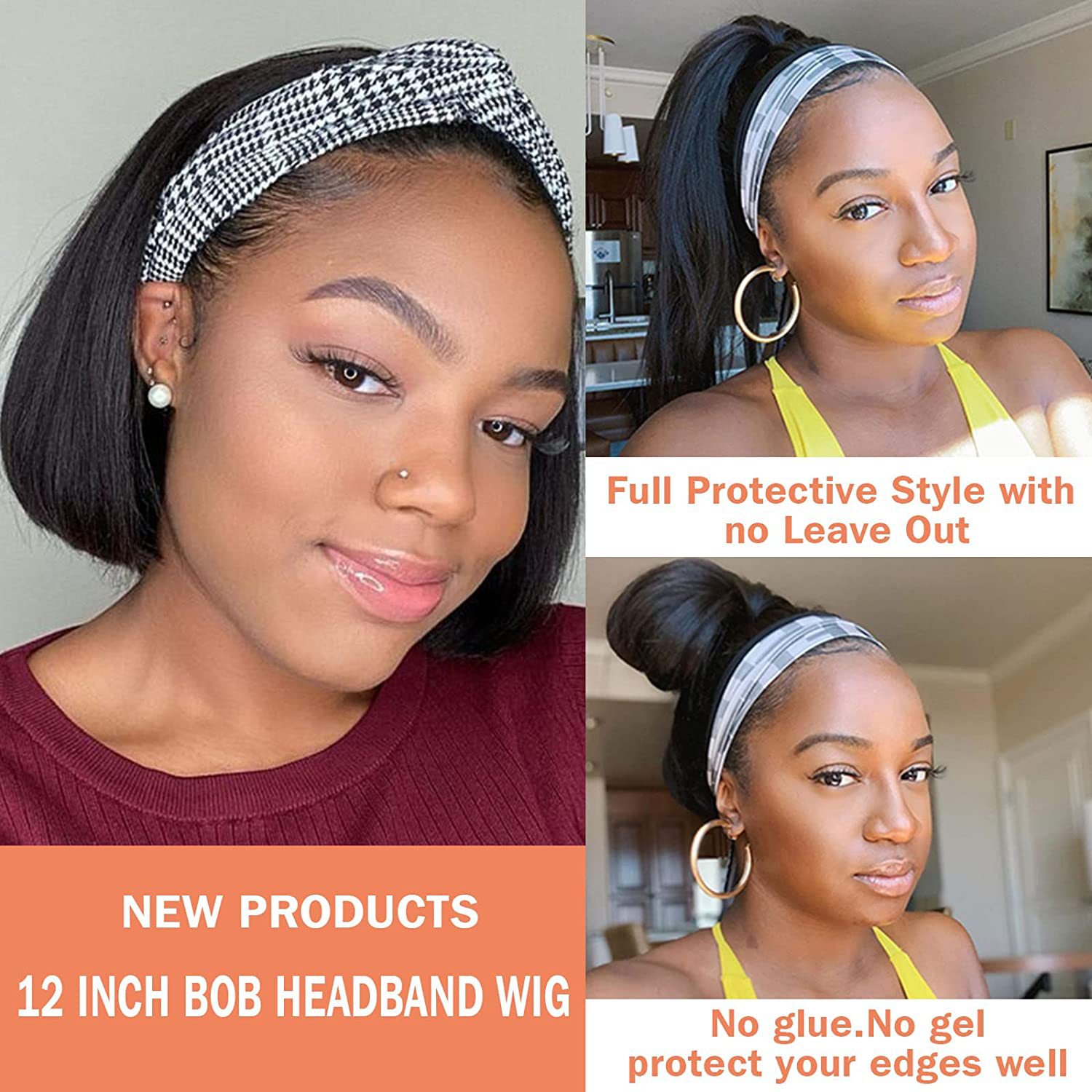 10Inch Short Straight Bob Headband Synthetic Wig 绷带发套 Specification image