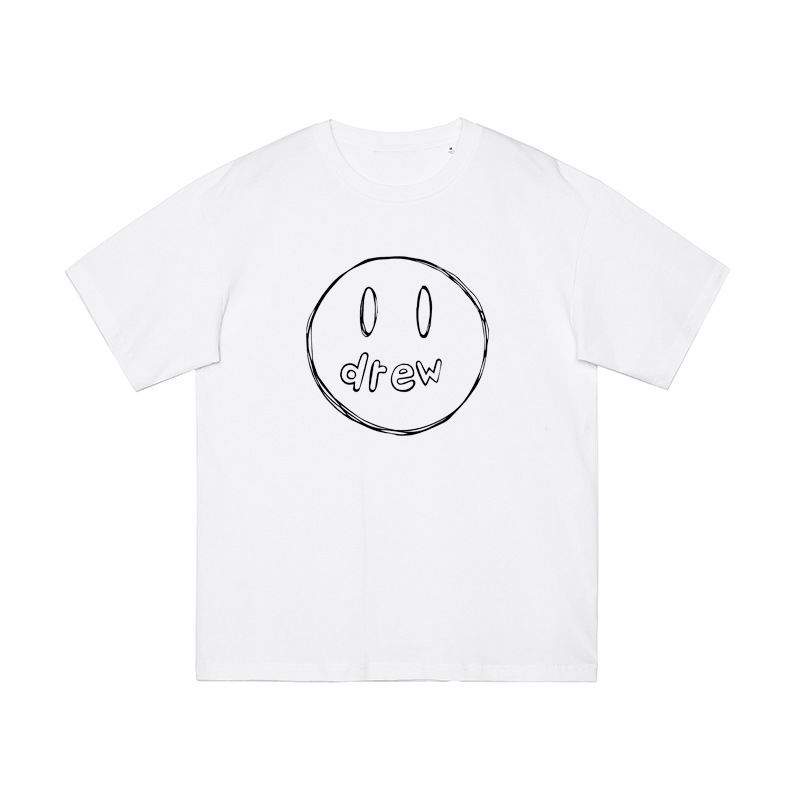 Sketch smiling face DREW, a niche streetwear brand, American high street loose men's couple summer pure cotton short-sleeved T-shirt Item Picture