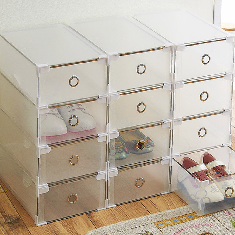 透明鞋盒桌面收纳盒防尘抽屉式叠加鞋柜化妆品储物盒长短靴子收纳