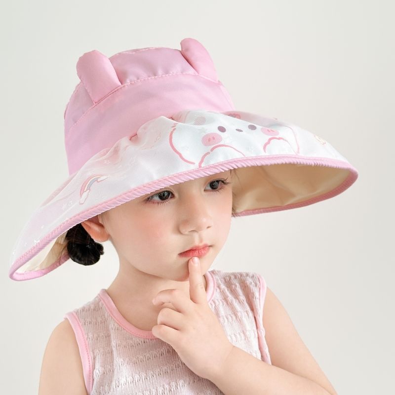 Summer children's sun protection hats, girls' wide-brimmed sun protection fisherman hats, thin sun hats, cute cartoon hats for babies