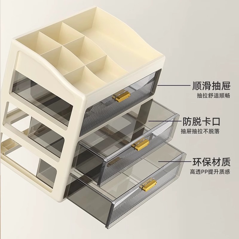 桌面收纳盒抽屉式办公室书桌上文具化妆品储物箱整理多层置物架柜细节图