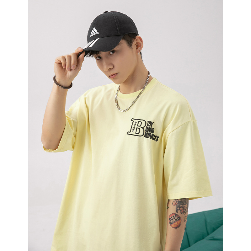 Korean Road Men's clothing American retro letter print T-shirt, new summer street trend loose round-neck short-sleeved T-shirt q Specification image