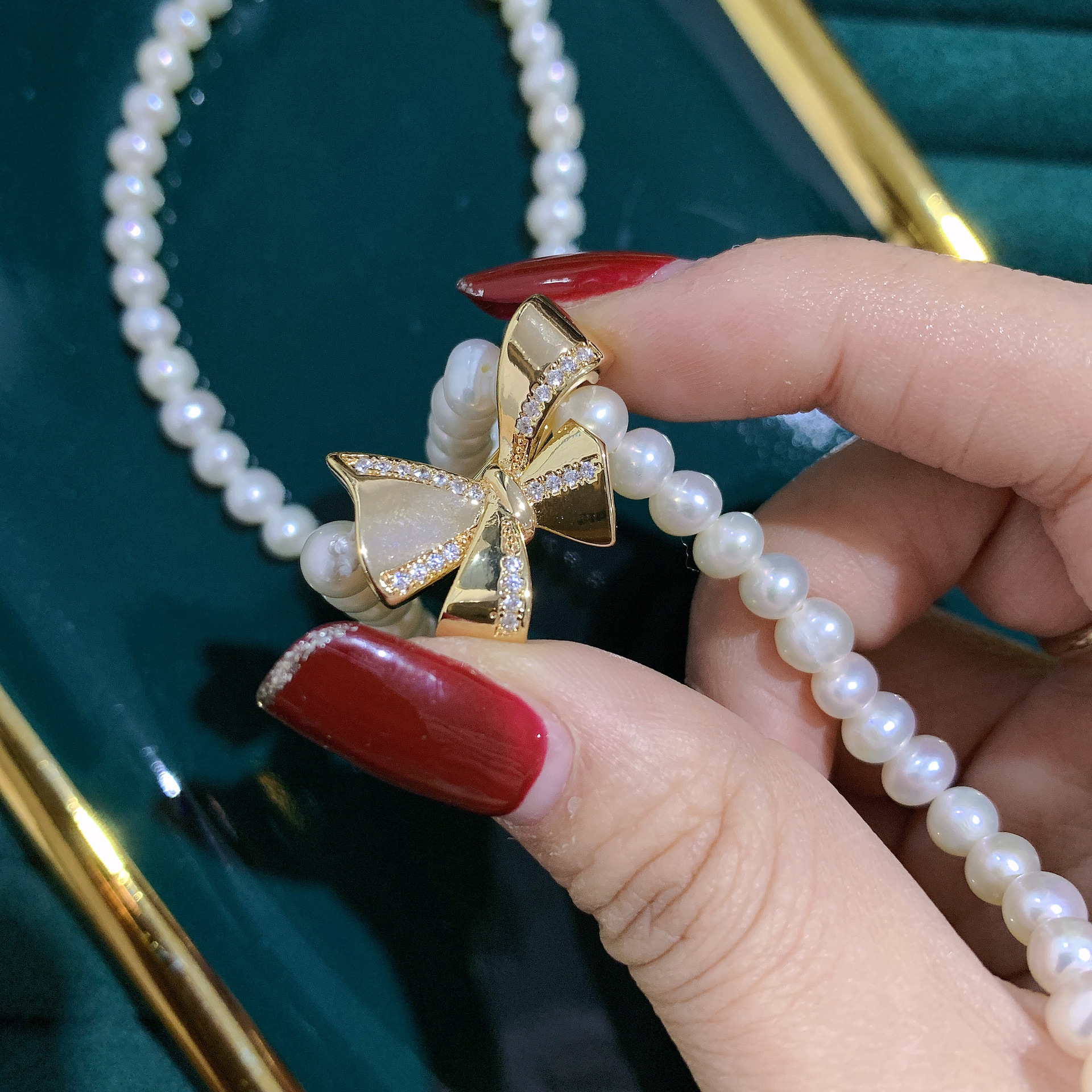Button series copper-plated real gold DIY pearl accessories, freshwater pearl necklace buttons, single-side buttons, sweater chain clips details Picture