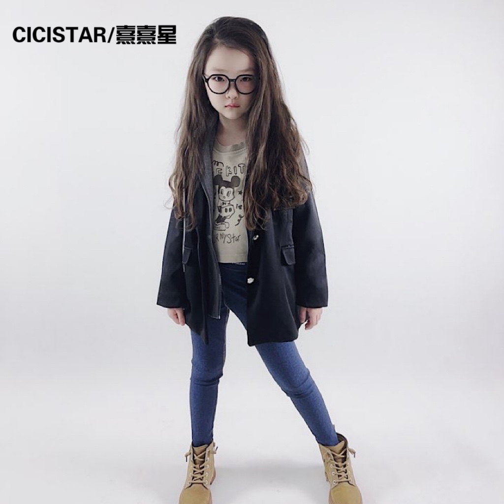 CICISTAR2024春秋新款儿童小西装时尚韩版中大童假两件外套男女童
