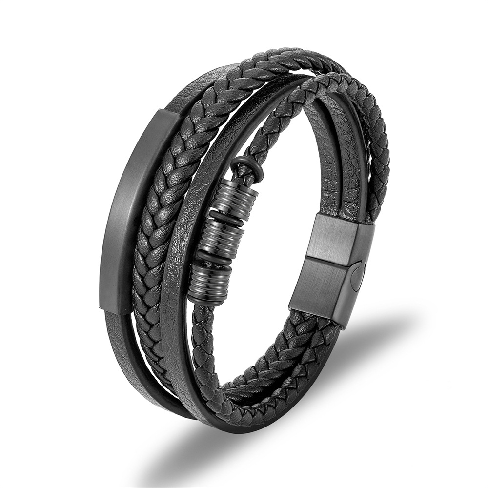 Cross-Border Foreign Trade Simple Stainless Steel Leather Rope Bracelet Europe And The United States Popular Multi-Layer Black Leather Woven Men's Bracelet Application Scenario