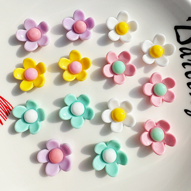 Cartoon shiny little flower diy resin jewelry accessories, phone cases, cream glue patches, hair clips, hair accessory materials details Picture