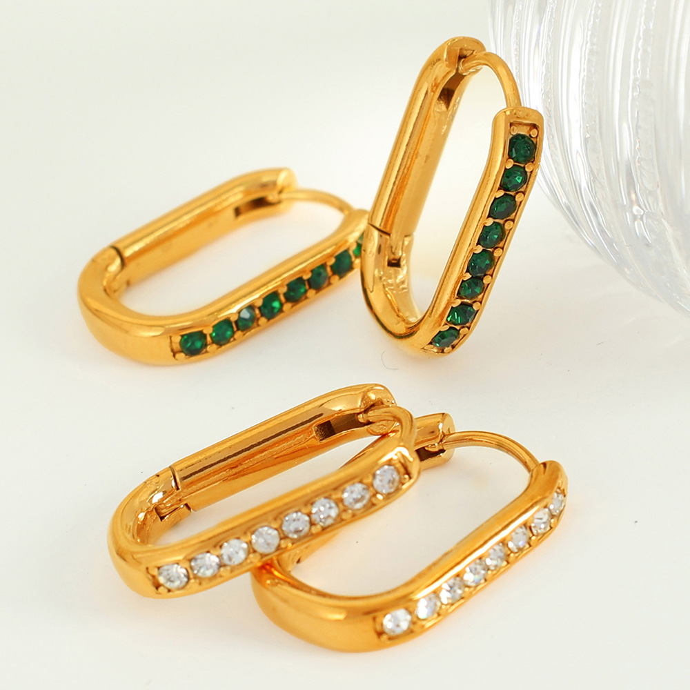 European and American geometric fashion design, zircon ear rings, earrings and accessories, fashionable titanium steel electroplated earrings Specification image