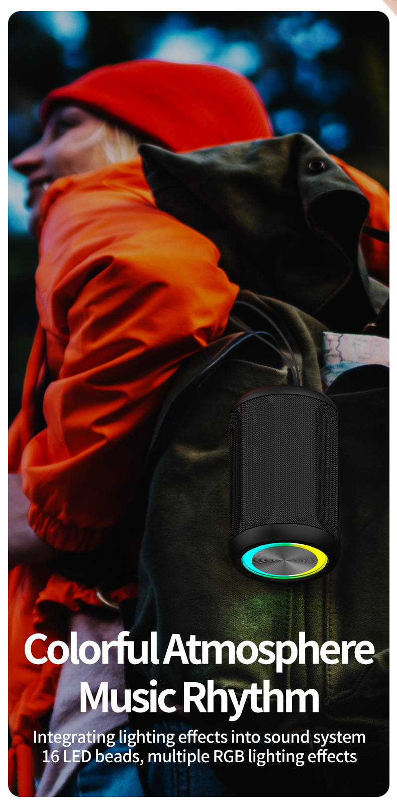 2025跨境新款迷你布艺蓝牙音箱无线TWS互联立体声便携式炫彩音响详情3