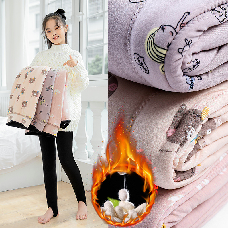 2022 Northern Extra Thick Children's Thermal Pants Silk Cotton Winter Girls' Leggings Plus Fleece Thickened Foot Pants