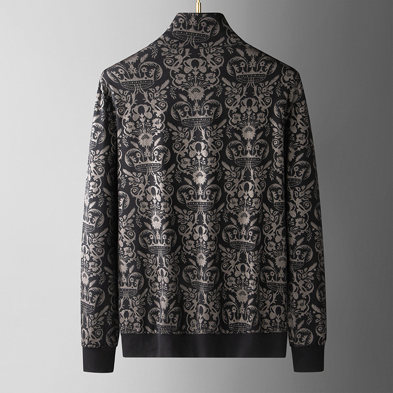 New men's light luxury printed cardigan hoodie, European trend stand-up collar, personalized embroidered casual jacket top details Picture