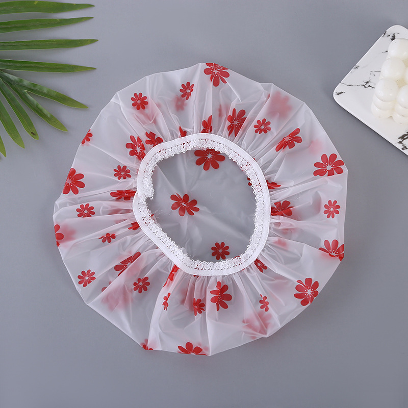 Creative Peva Printed Shower Cap Double Thickened Waterproof Bath Shower Head Set Cartoon Cute Hair Mask Cap In Stock details Picture