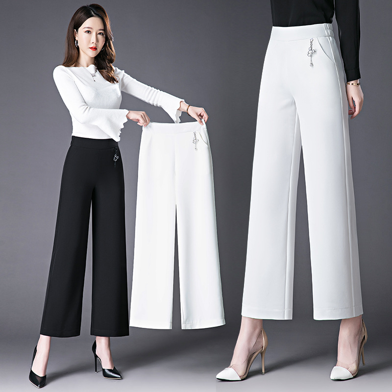 High-end 9-inch pants for women, black straight-leg pants for autumn and winter, slimming and drooping, thin and casual pants for middle-aged mothers