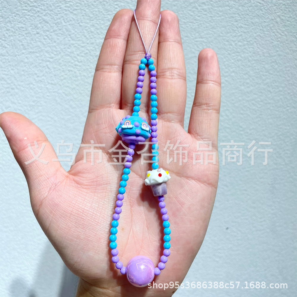 Xiaohongshu's new mobile phone chain, creative cream bow, diy hand-painted beaded phone case, lanyard, pendant and accessory details Picture