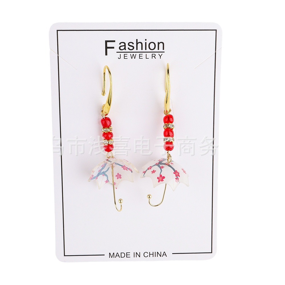 ins European and American exaggerated mini rainbow heart cherry blossom simulation umbrelra-shaped earrings, creative and elegant earrings and earrings Item Picture