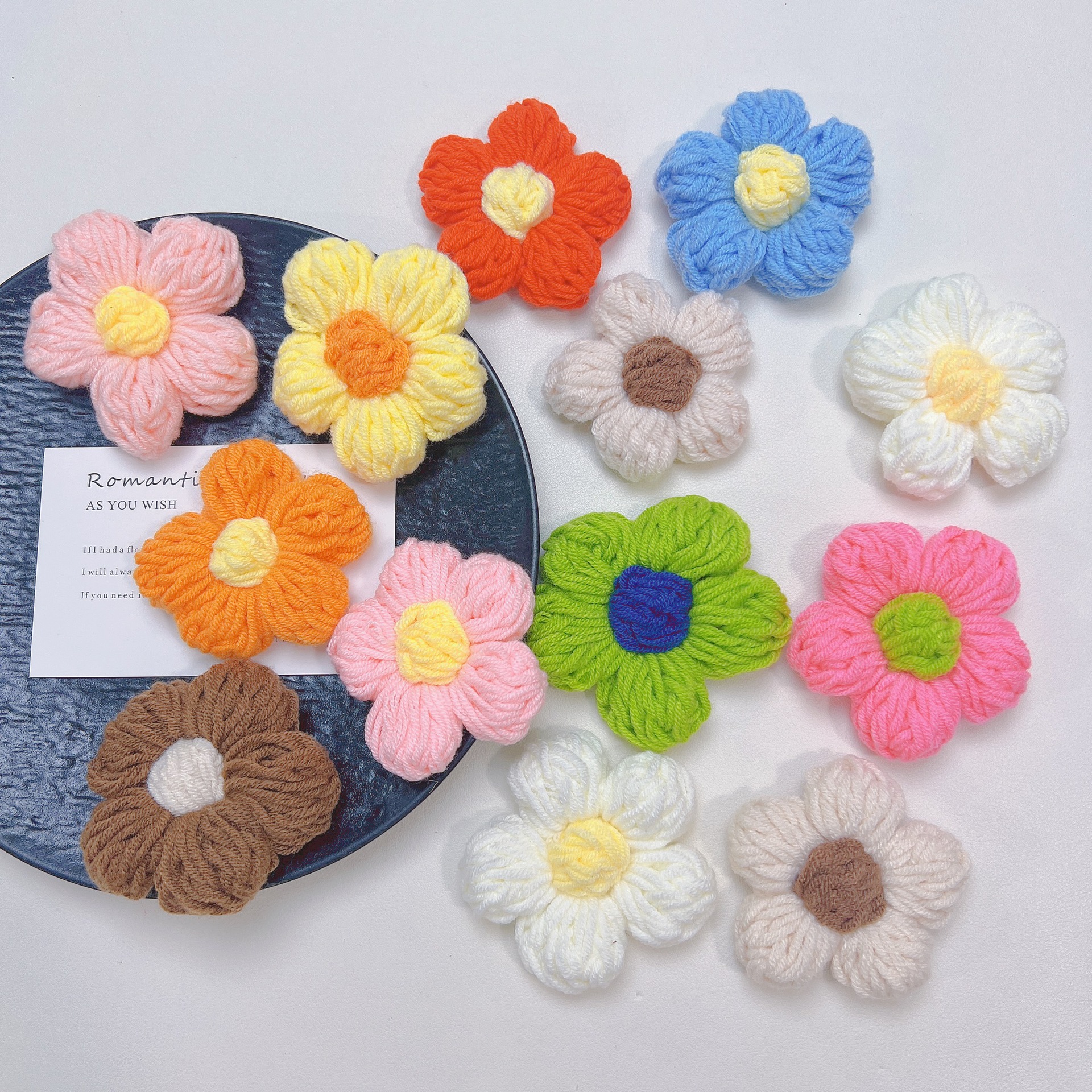 手工毛钱7厘米勾花DIY泡芙花发饰发件服装辅鞋帽箱包毛衣装饰辅料