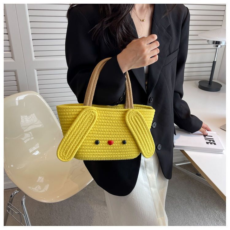 On The New Laurel Dog Hand-Held Cotton Rope Woven Bag Handmade Basket Beach Holiday Beach Hand Bag Cute Cartoon Bag Storage Bag Storage Bag Application Scenario