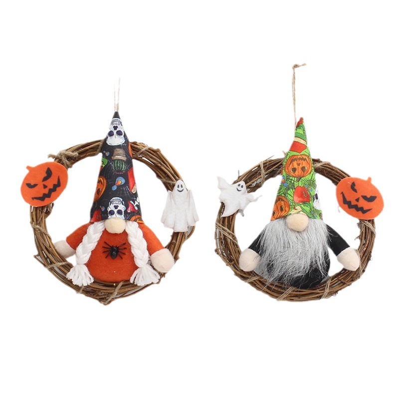 Cross-Border New Halloween Party Decoration Supplies Faceless Doll Rattan Wreath Door Head Wall Hangings Item Picture