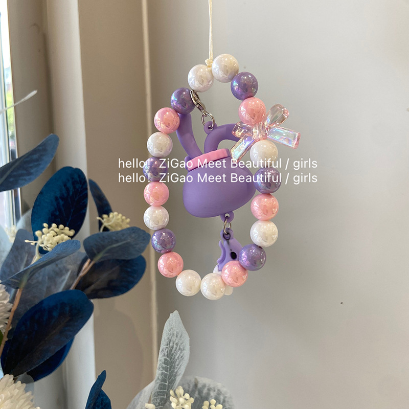 Cute Purple Rabbit Mobile Phone Chain Girl Round Beaded Beaded Anti-Loss Mobile Phone Case Pendant Diy Jewelry Spot Wholesale Application Scenario