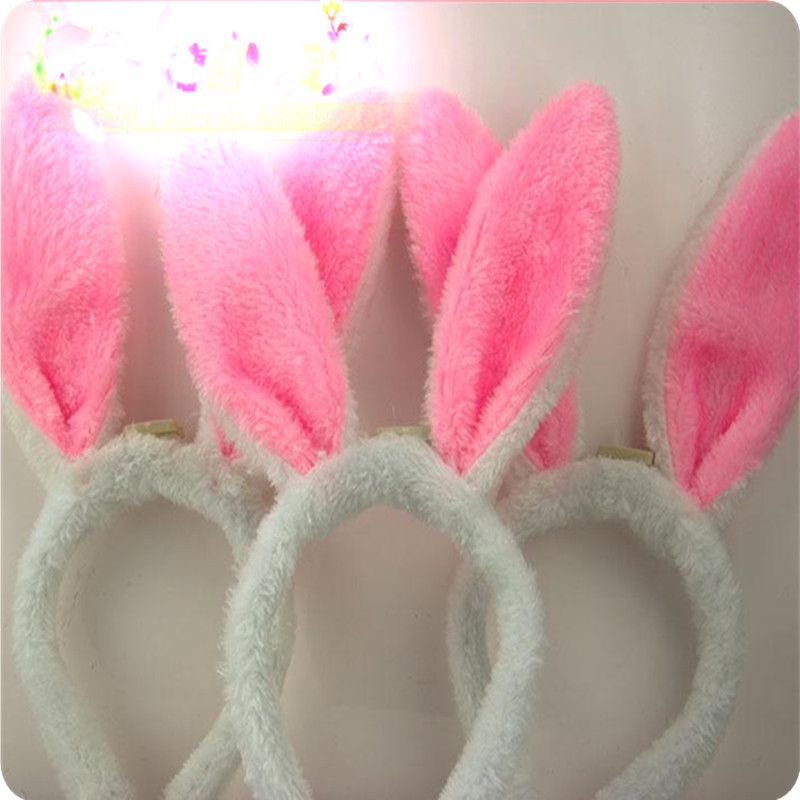 发光毛绒兔耳/闪光兔耳朵/加灯毛绒兔耳产品图