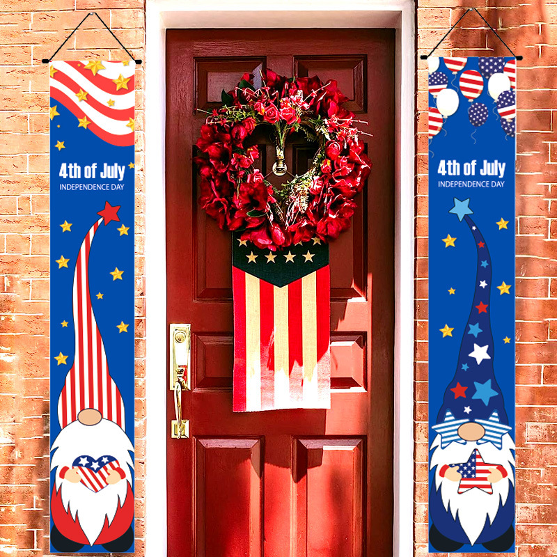 美国独立日对联 国庆节活动侏儒对联 红蓝条氛围派对门廊装饰挂旗详情图1