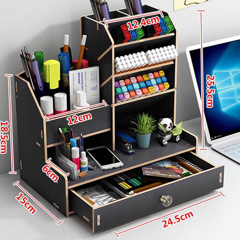 Wooden slanted pen holder stationery storage box Specification image