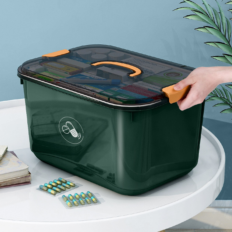Home medicine kit Small double-layer first aid kit for the home Medicine storage box Portable large emergency medical kit