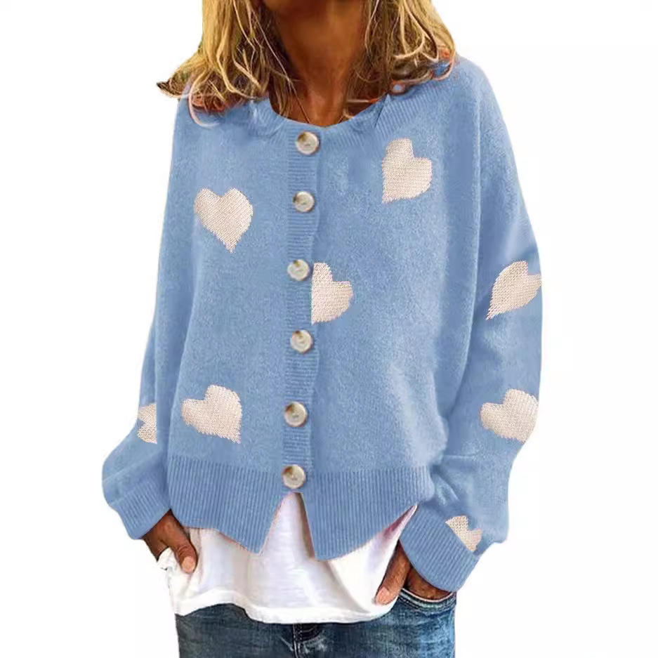 European and American knitted sweaters for autumn and winter, new women's knitted sweaters, single-breasted heart-shaped sweaters, women's outerwear sweaters Application Scenario