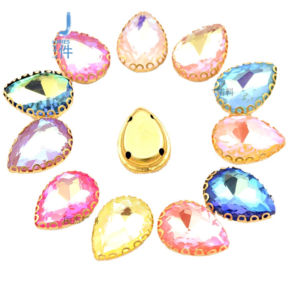 Mocha color teardrop glass claw diamond hand-sewn diamond lace claw diamond DIY handmade accessories for clothing, wedding dresses, jewelry and accessories Item Picture