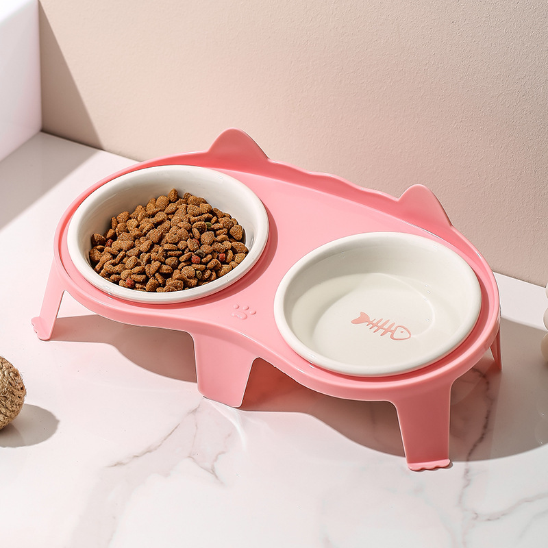 Cat Bowl Ceramic Cat Food Bowl Cat Bowl Pet Bowl Diagonal Protection Of Cervical Vertebrae To Prevent Upset Two Bowls Drink And Feed One
