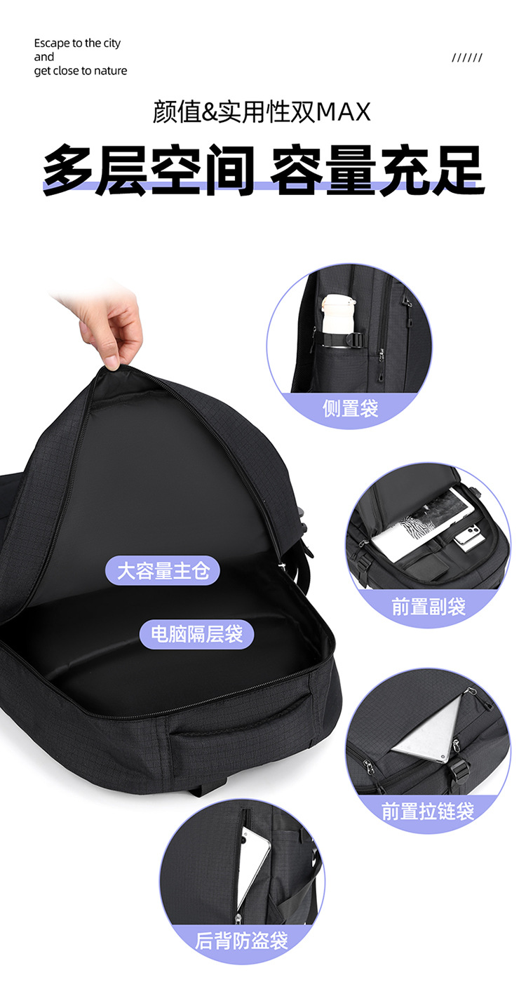 跨境单品双肩包书包背包学生大容量男女同款通勤时尚新潮韩版百搭详情9