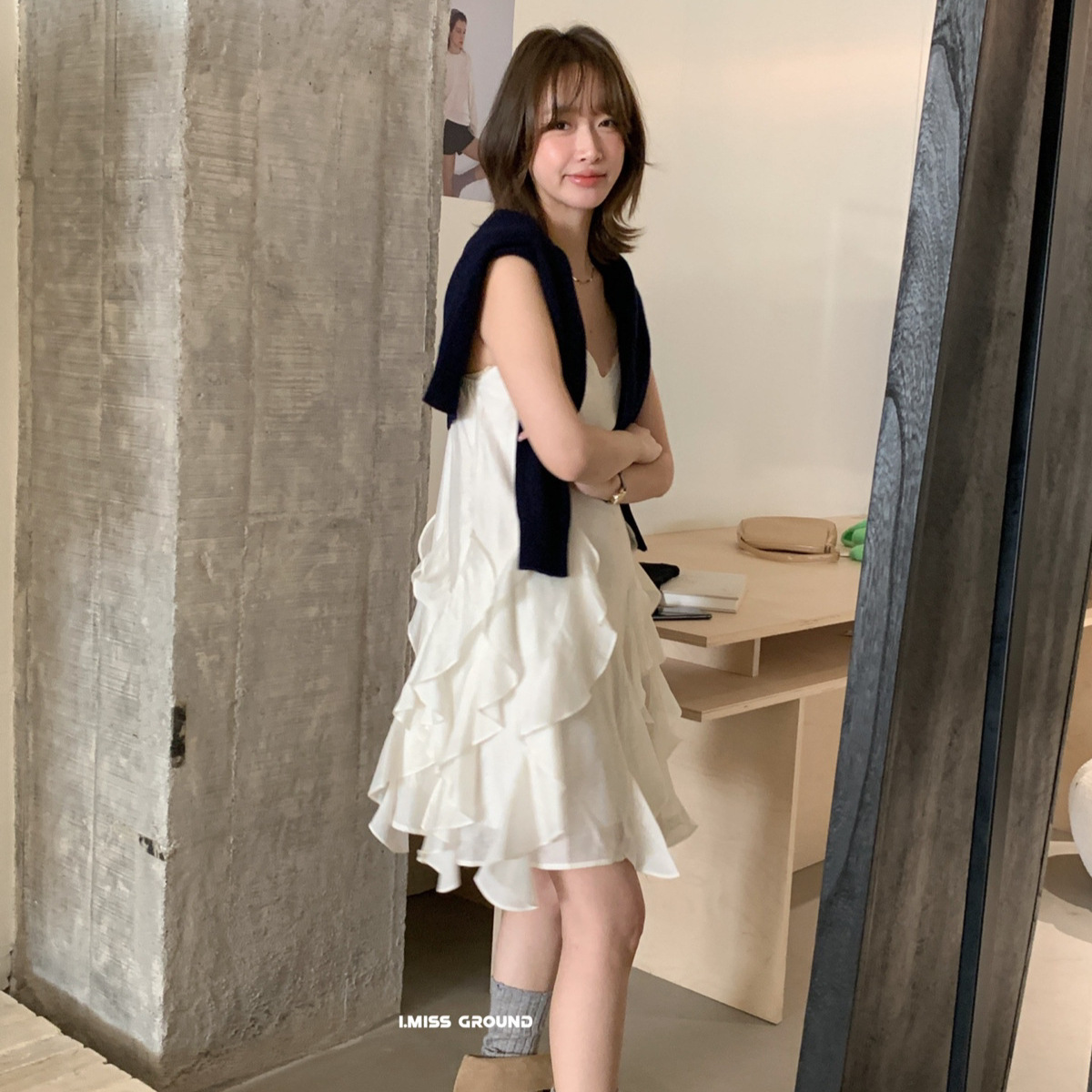 IMISS韩标!2025春夏新款韩版重工吊带连衣裙仙女内搭初恋裙Z10527