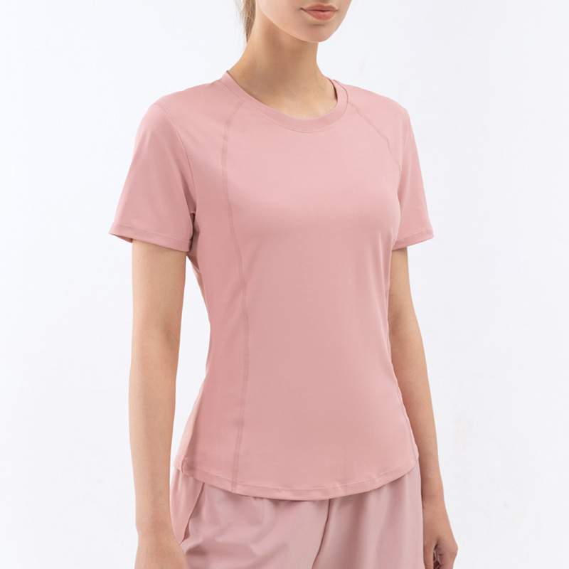 Cross-border European and American waist-cinching and slimming sports short-sleeved top, women's casual breathable fitness top, outdoor running and yoga wear Specification image