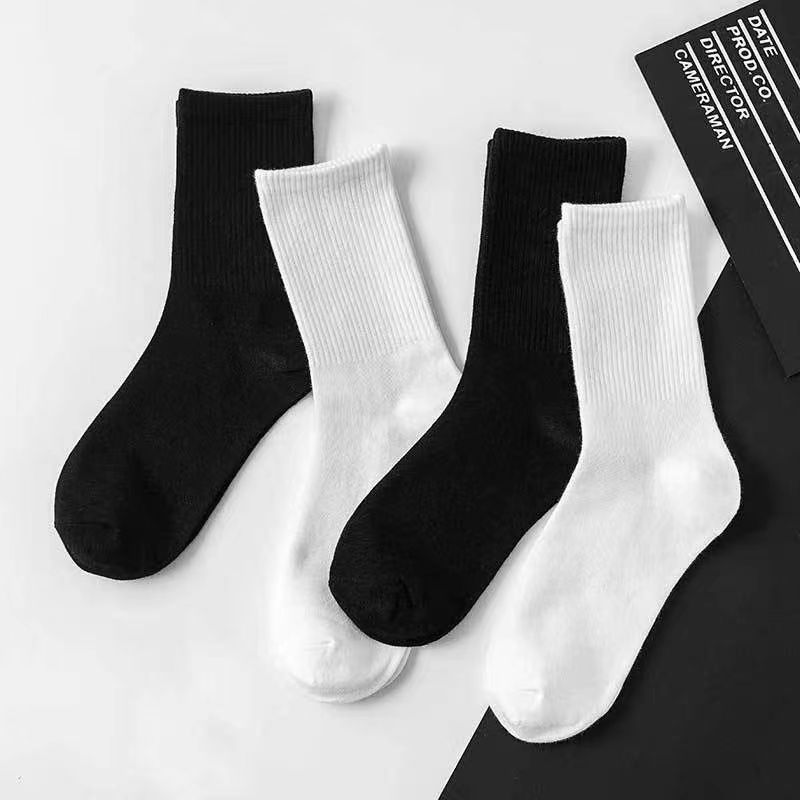 夏季纯色百搭黑白灰男女运动高筒袜简约棉柔长袜子诸暨袜业批发女