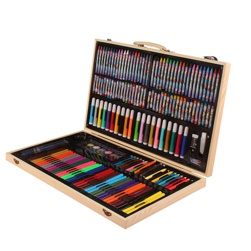 儿童节礼品套装水彩笔 木盒180件套装美术笔 女孩美术用品绘画笔