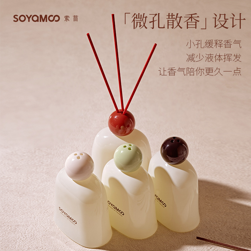 "Manjing Flameless Aromatherapy Strong Diffuser Ceramic Glazed Rattan Aromatherapy Bedroom High-end Fragrance Rose Ebony. details Picture