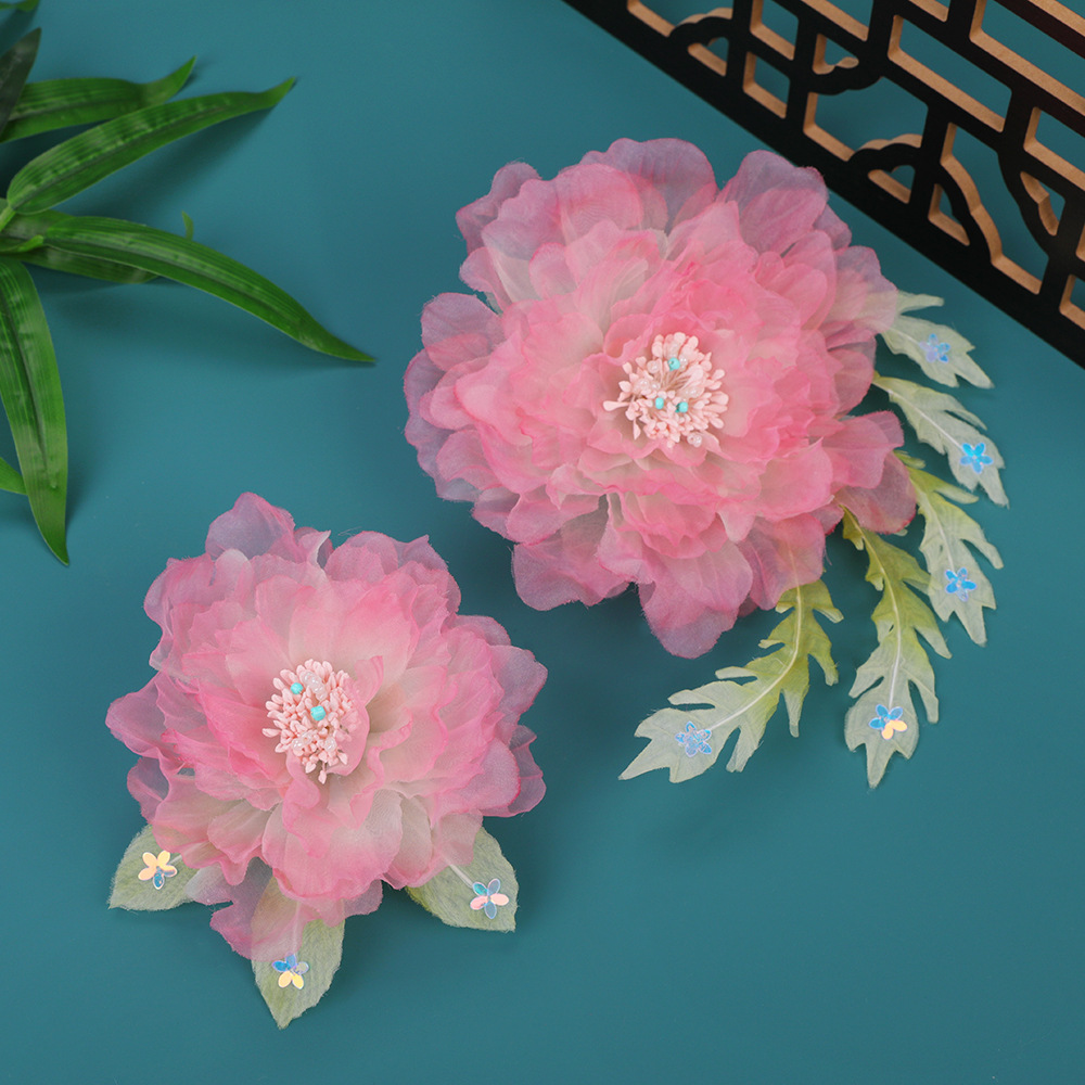 Spring new original design, handcrafted ancient-style hair clips, pink peony makeup, Hanfu headwear, embossed hair accessories details Picture