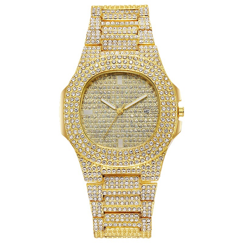 European and American hip-hop starry sky fashion men's and women's watches, men's square large gold watch, fashionable and trendy steel band quartz watch Item Picture