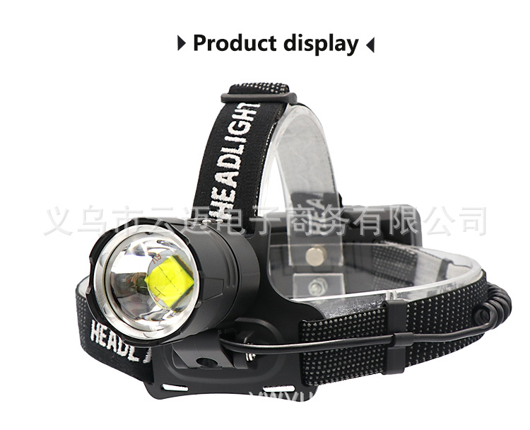 The new cross-border XHP70 telescopic zoom headlamp, USB charging, battery level display, large lens XHP70 strong headlamp pic 11