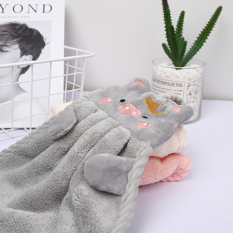 Piglet Hand Towel Household Cute Can Hang Absorbent Kitchen Towel Lazy Rag Wipe Hand Towel Solid Color Children's Hand Towel details Picture