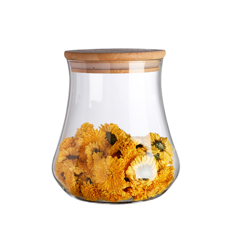 Wholesale household special-shaped high borosilicate glass sealed jars, bamboo lid tea jars, storage jars, candy storage bottles Item Picture