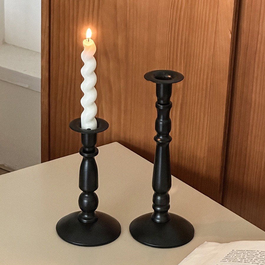 Cross-border ins American retro black iron candlestick for dining table atmosphere decoration, Roman column long candlestick Specification image