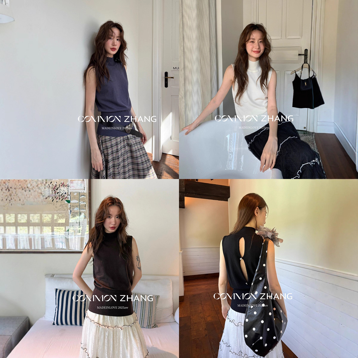 CZ ZHANG Early Autumn mid-length sexy backless sleeveless knitted sweater, women's semi-high neck slimming base layer B35002 Application Scenario