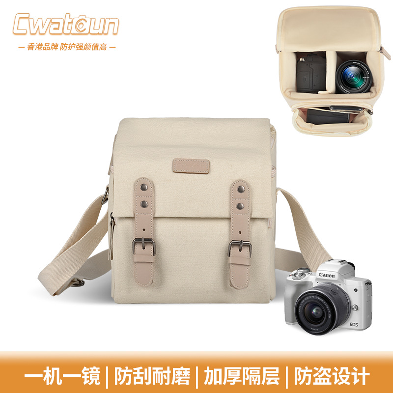 Cwatcun香港单肩斜挎单反相机包 日系帆布数码相机包摄影包详情图1