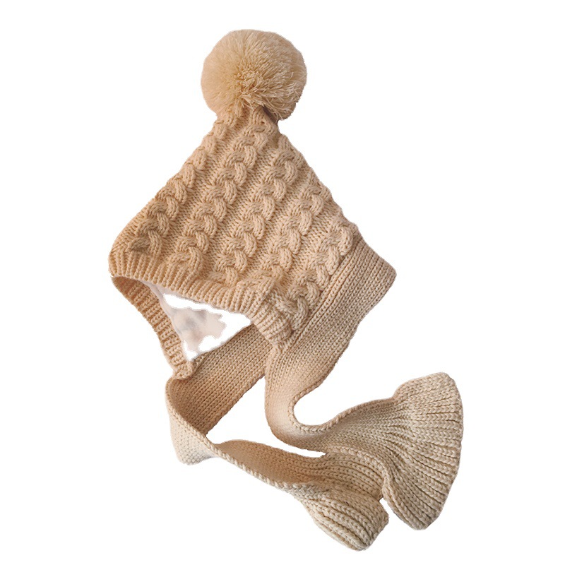 Korean version cute and super adorable girls' woolen hat, winter fleece children's hat and scarf all-in-one hat, thick baby hat for autumn and winter Item Picture
