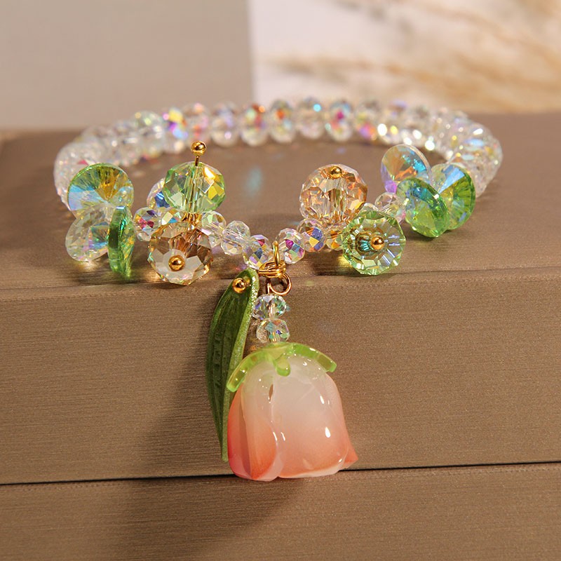 A light luxury forest-themed, fresh and sweet fairy lily crystal bracelet for girls, a gift bracelet for student best friends