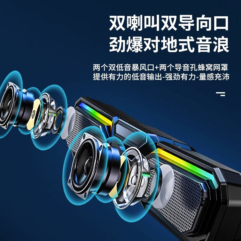 593蓝牙音响跨境新款长条家用户外便携重低音双喇叭插卡迷你音箱产品图