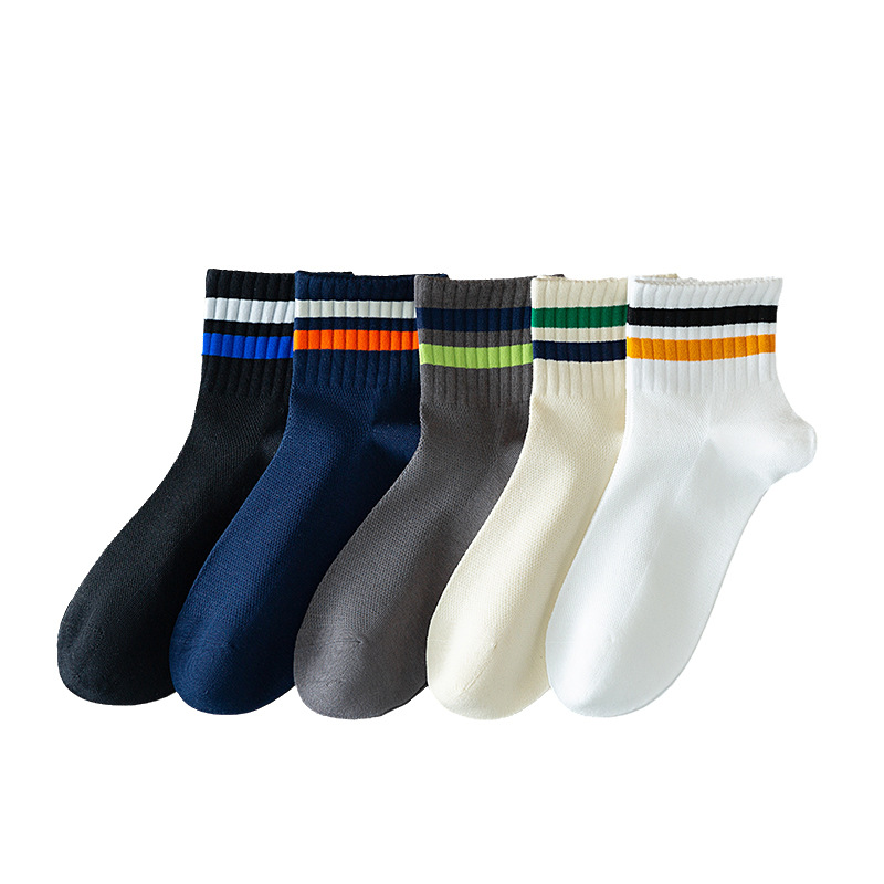 Men's socks Spring/Summer 2024 new short socks, two-bar striped casual socks, combed cotton sweat-absorbing and breathable sports socks Item Picture