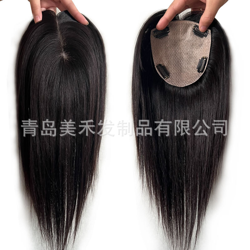 青岛假发头顶递针补发片女遮盖白发假发片真发隐形女士补发块厂家