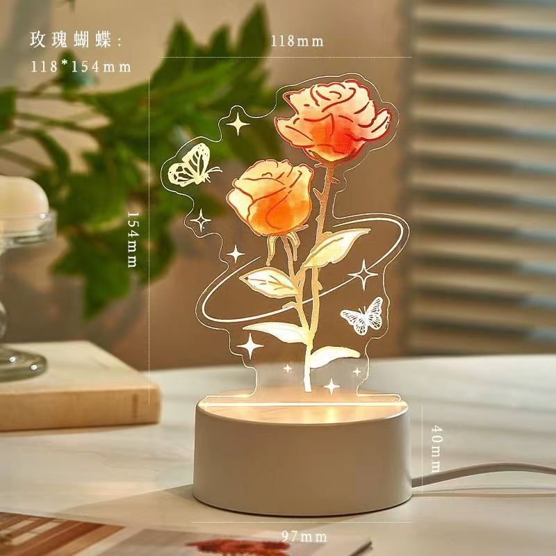 Never Dying Rose Tulips Convallaria Uv Color Printing 3D Nightlight Charging Touch Usb Table Lamp details Picture