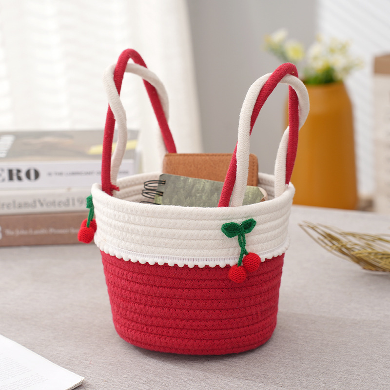 Creative Cherry Hand Storage Basket Desktop Cotton Rope Storage Basket Can Be Suspended Snacks Cosmetics Storage Spot Wholesale details Picture